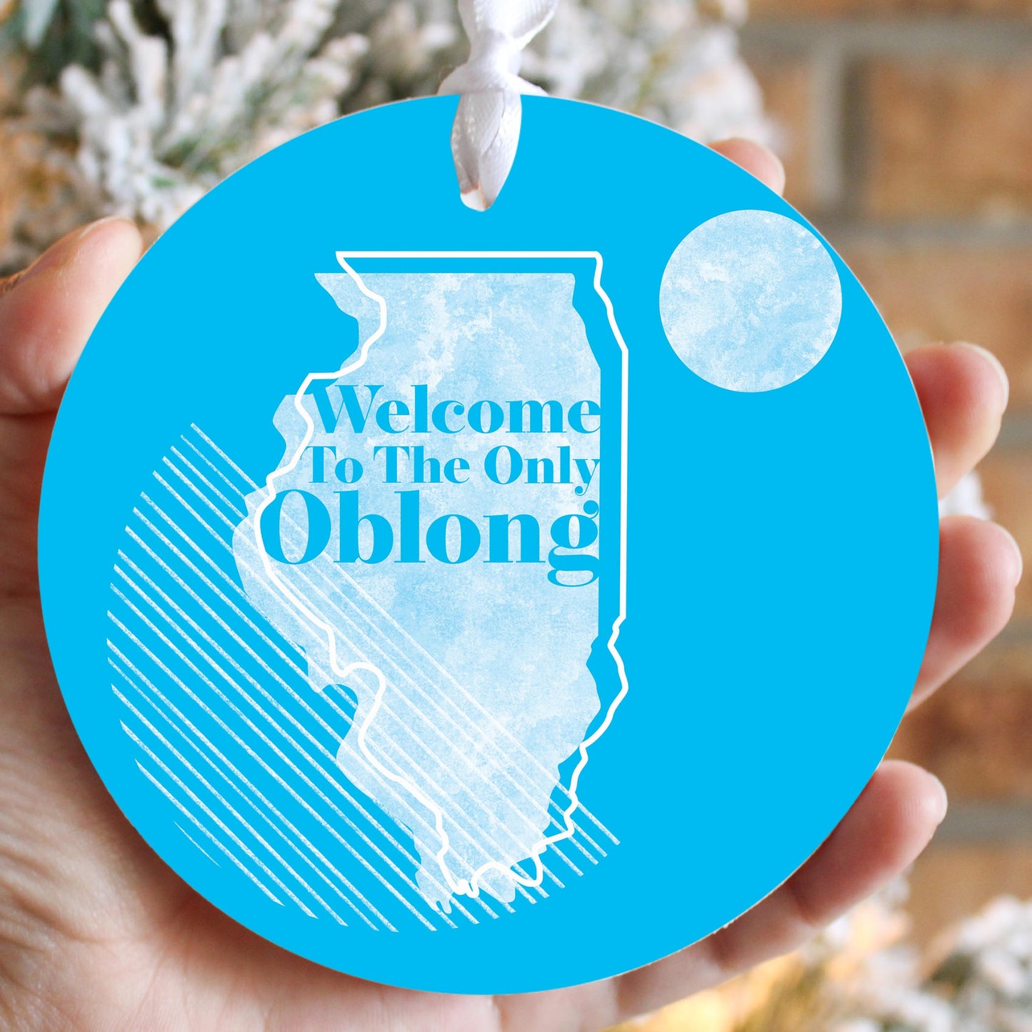 Bright Modern Geometric Oblong Illinois| Wood Ornament | Eaches | Min 6