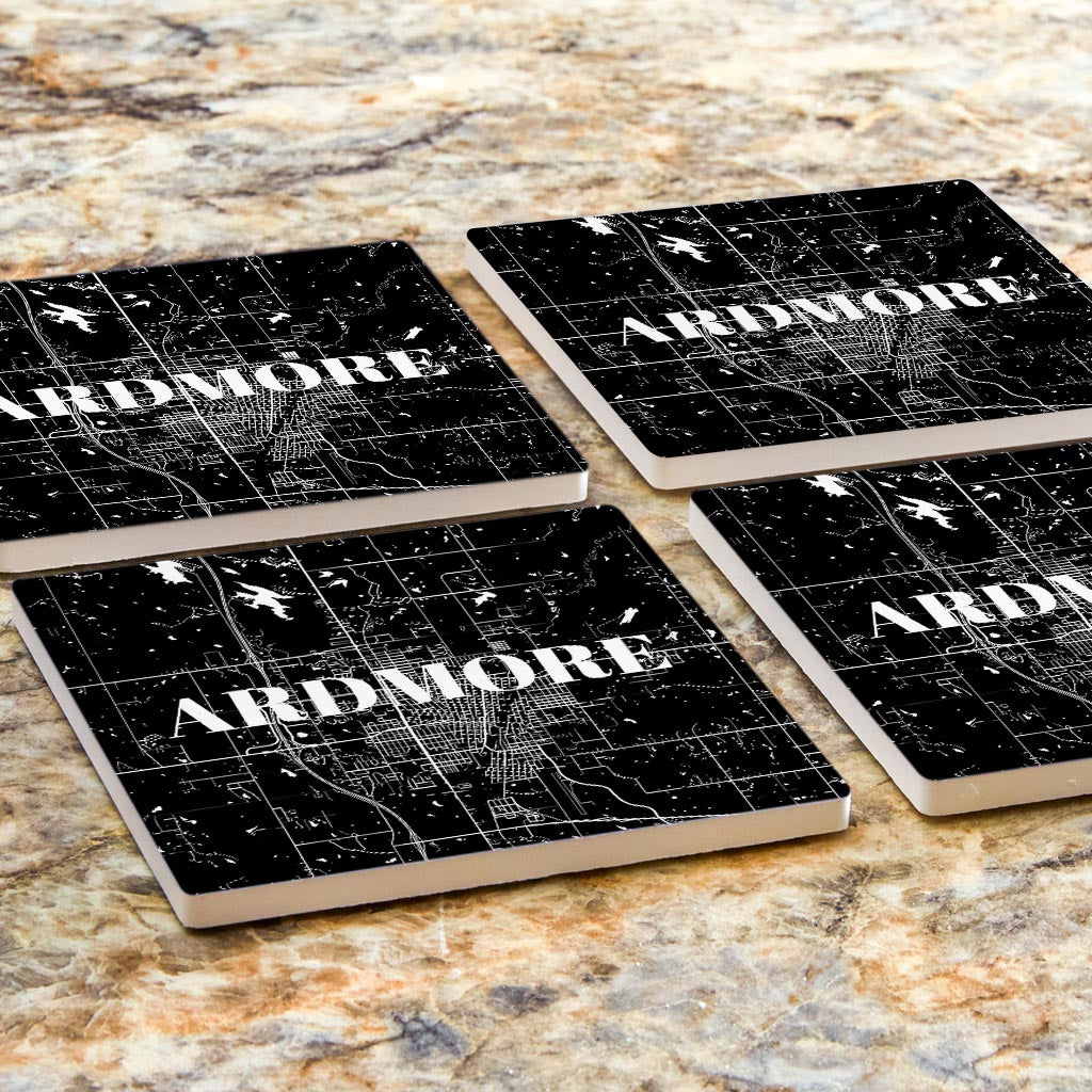 Minimalistic B&W Ardmore Ok Map| Absorbent Coasters | Set of 4 | Min 2