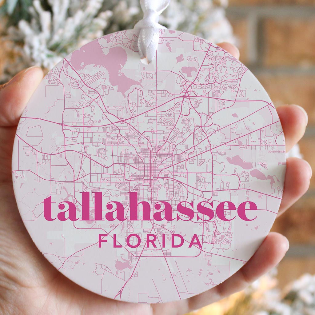 Bright Modern Pink Map Florida Tallahassee| Wood Ornament | Eaches | Min 6