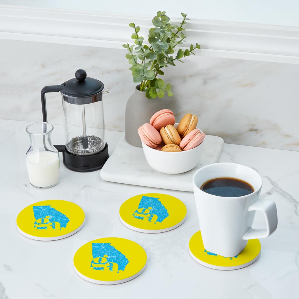 Bright Modern Abbreviated State Yellow Georgia| Absorbent Coasters | Set of 4 | Min 2