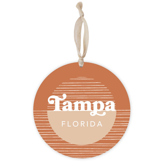 Vintage Groove Half Circle Lines Florida Tampa | Wood Ornament | Eaches | Min 1