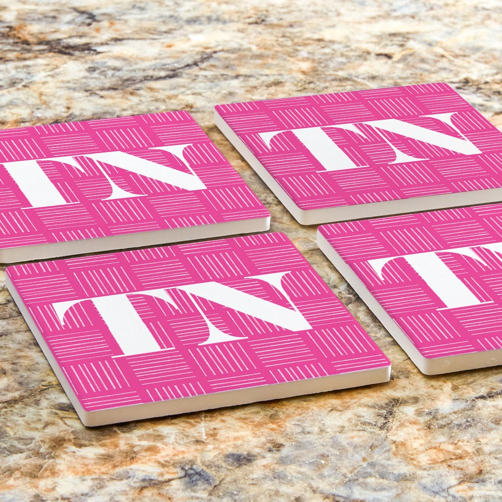 Bright Modern Abbreviated On Pink Tennessee | Absorbent Coasters | Set of 4 | Min 2