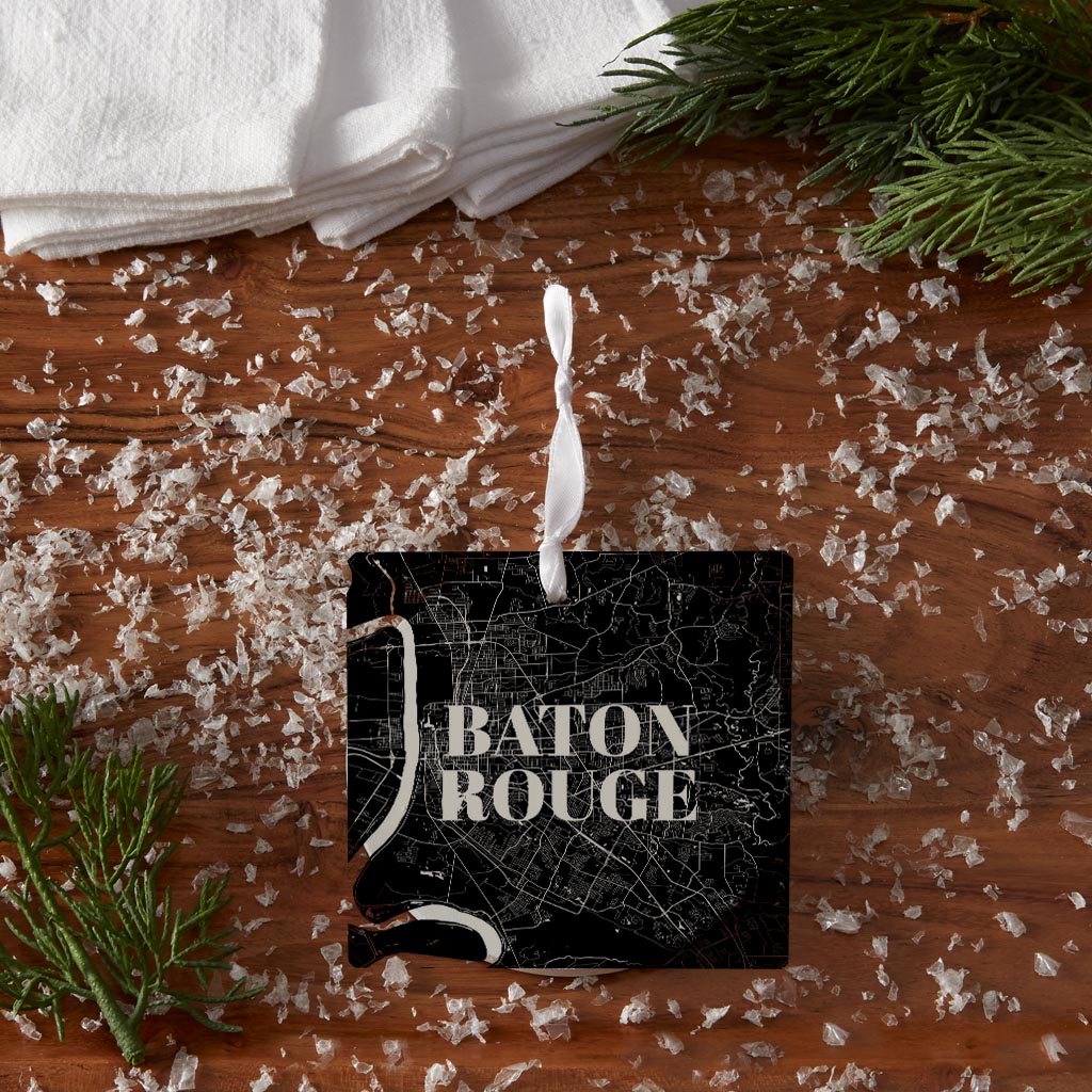 Minimalistic Baton Rouge Black Map | Wood Ornament | Eaches | Min 6