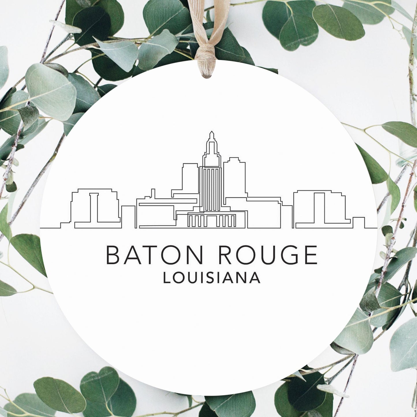 Minimalistic Baton Rouge Skyline | Wood Ornament | Eaches | Min 1