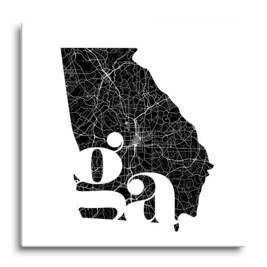 Black And White Abbreviated State Map White Georgia | Hi-Def Glass Art | Eaches | Min 1