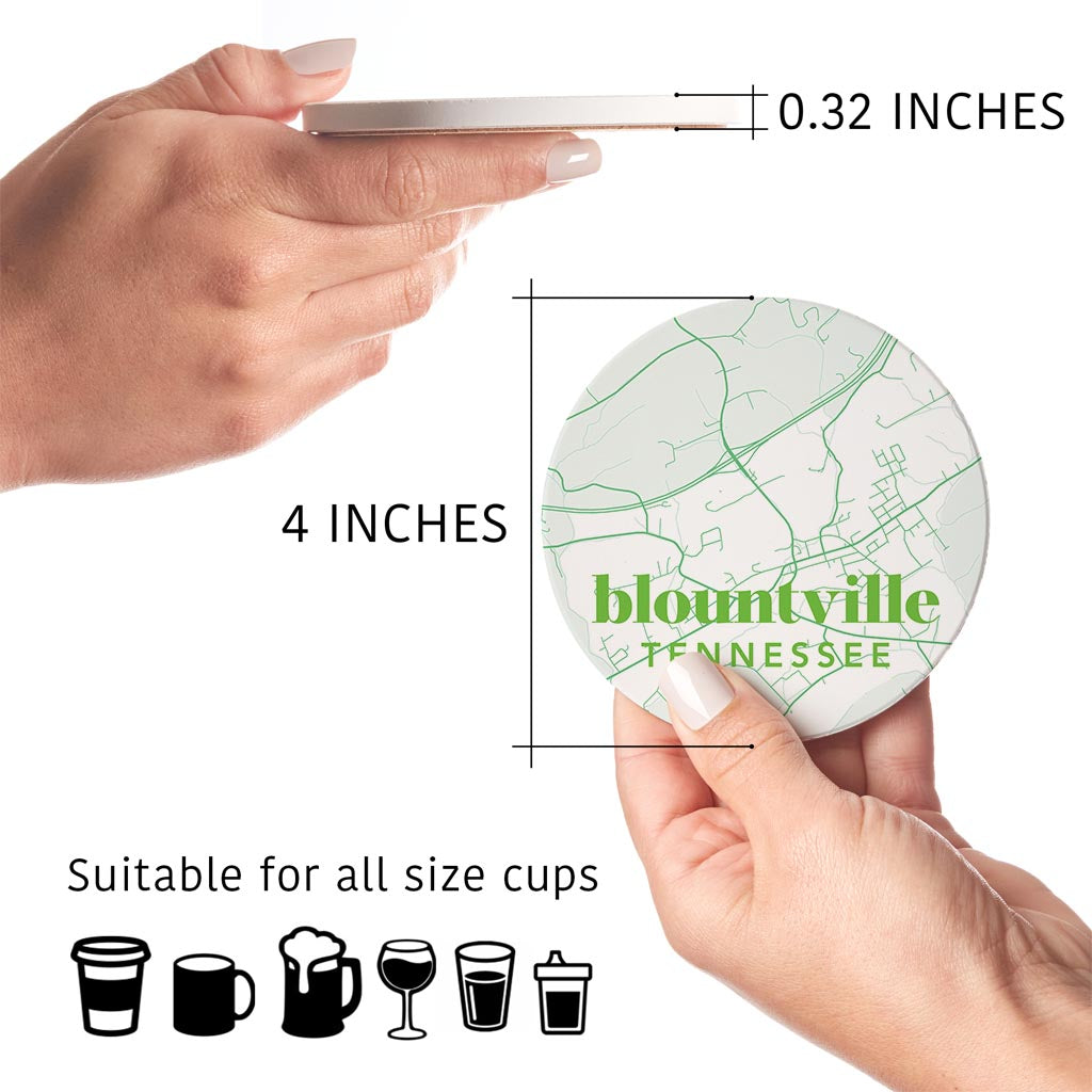 Bright Modern Green Map Tennessee Blountville | Absorbent Coasters | Set of 4 | Min 2