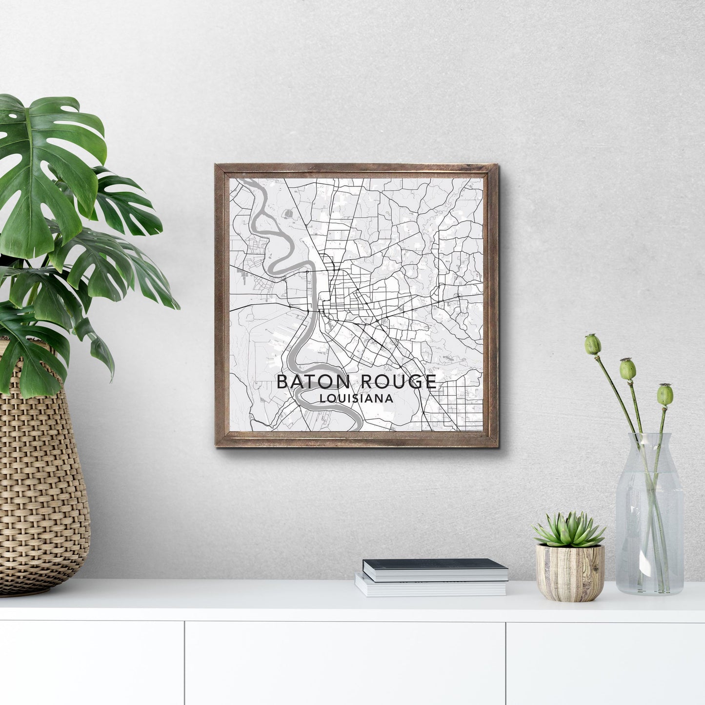 Minimalistic Baton Rouge White Map | Wood Sign | Eaches | Min 1