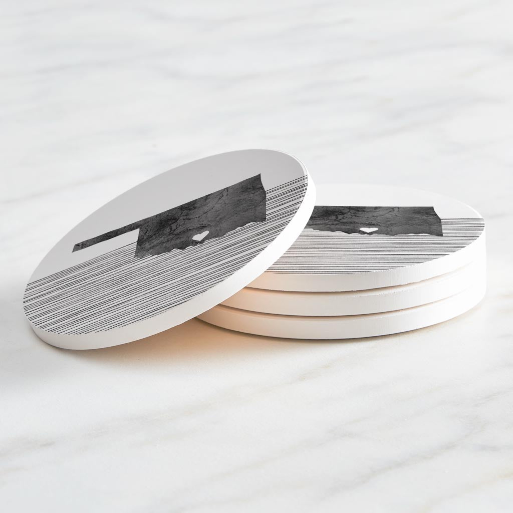 Minimalistic B&W Ardmore Ok Heart Straight State | Absorbent Coasters | Set of 4 | Min 2