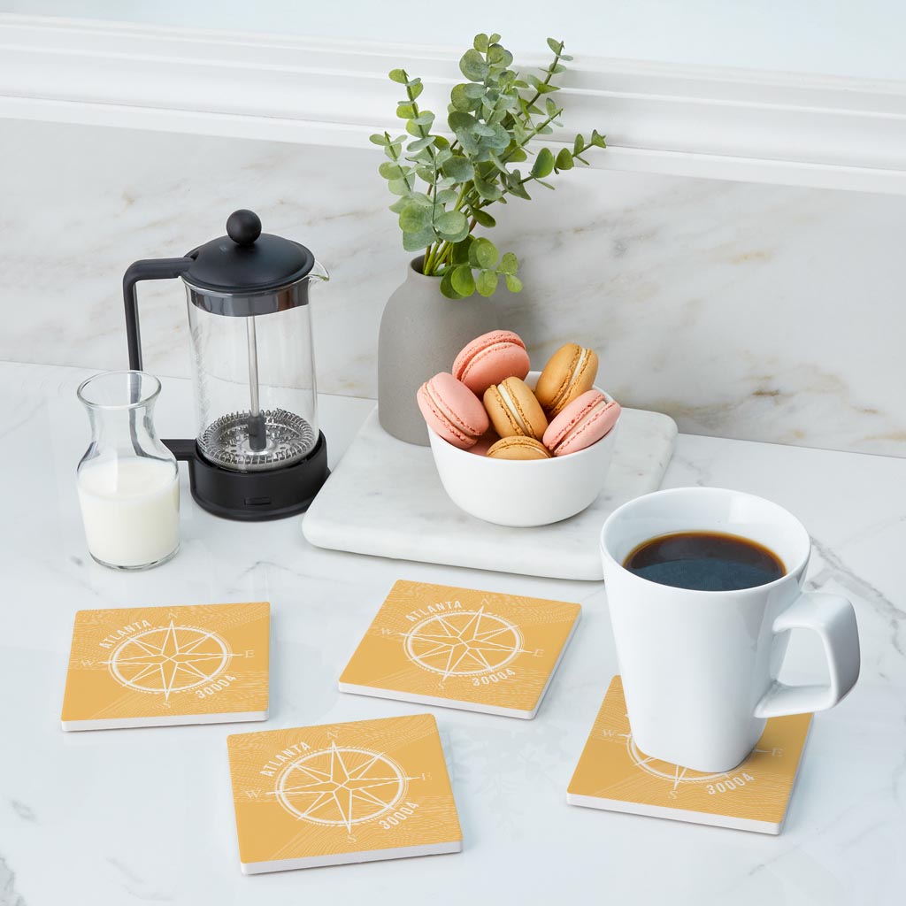 Boho Color Compass Zip On Yellow Georgia Atlanta | Absorbent Coasters | Set of 4 | Min 2