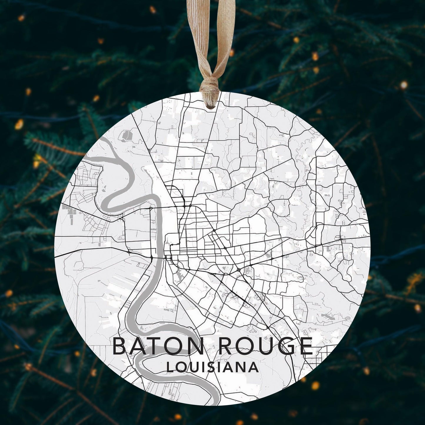 Minimalistic Baton Rouge White Map | Wood Ornament | Eaches | Min 1