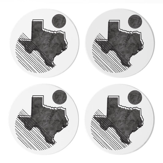 Black And White Geometric On White Texas | Absorbent Coasters | Set of 4 | Min 2