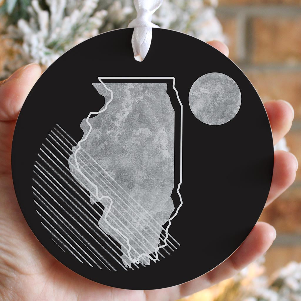 Black And White Geometric On Black Illinois | Wood Ornament | Eaches | Min 6