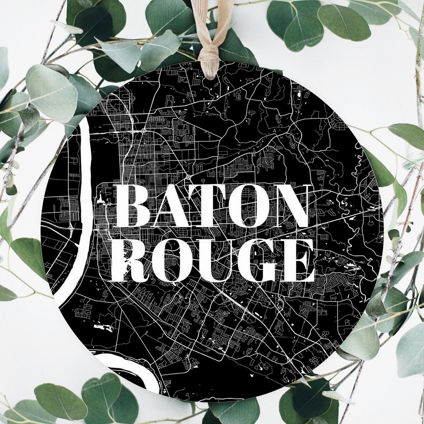 Minimalistic Baton Rouge Black Map | Wood Ornament | Eaches | Min 1