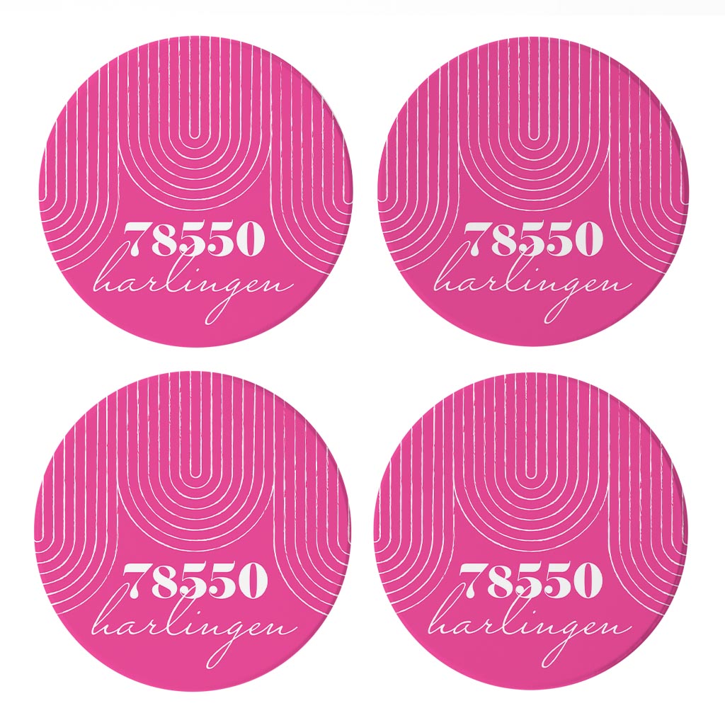 Bright Modern City Zip On Pink Texas Harlingen | Absorbent Coasters | Set of 4 | Min 2