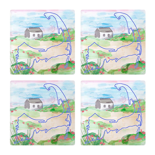 Watercolor Beach Cottage | Absorbent Coasters | Set of 4 | Min 2