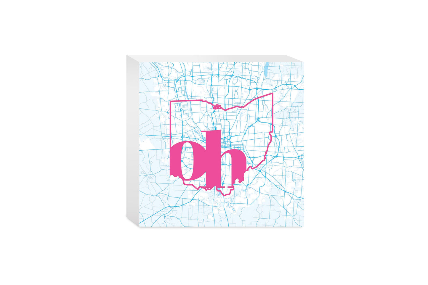 Bright Modern Abbreviated State Map Blue Ohio Columbus | Wood Block | Eaches | Min 4