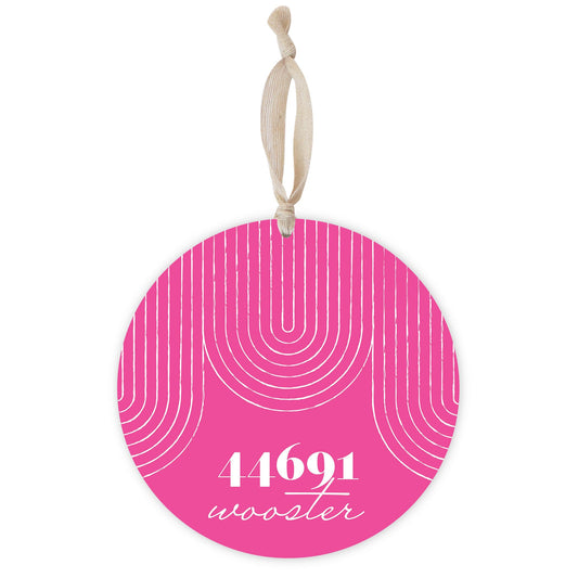 Bright Modern City Zip On Pink Ohio Wooster | Wood Ornament | Eaches | Min 1