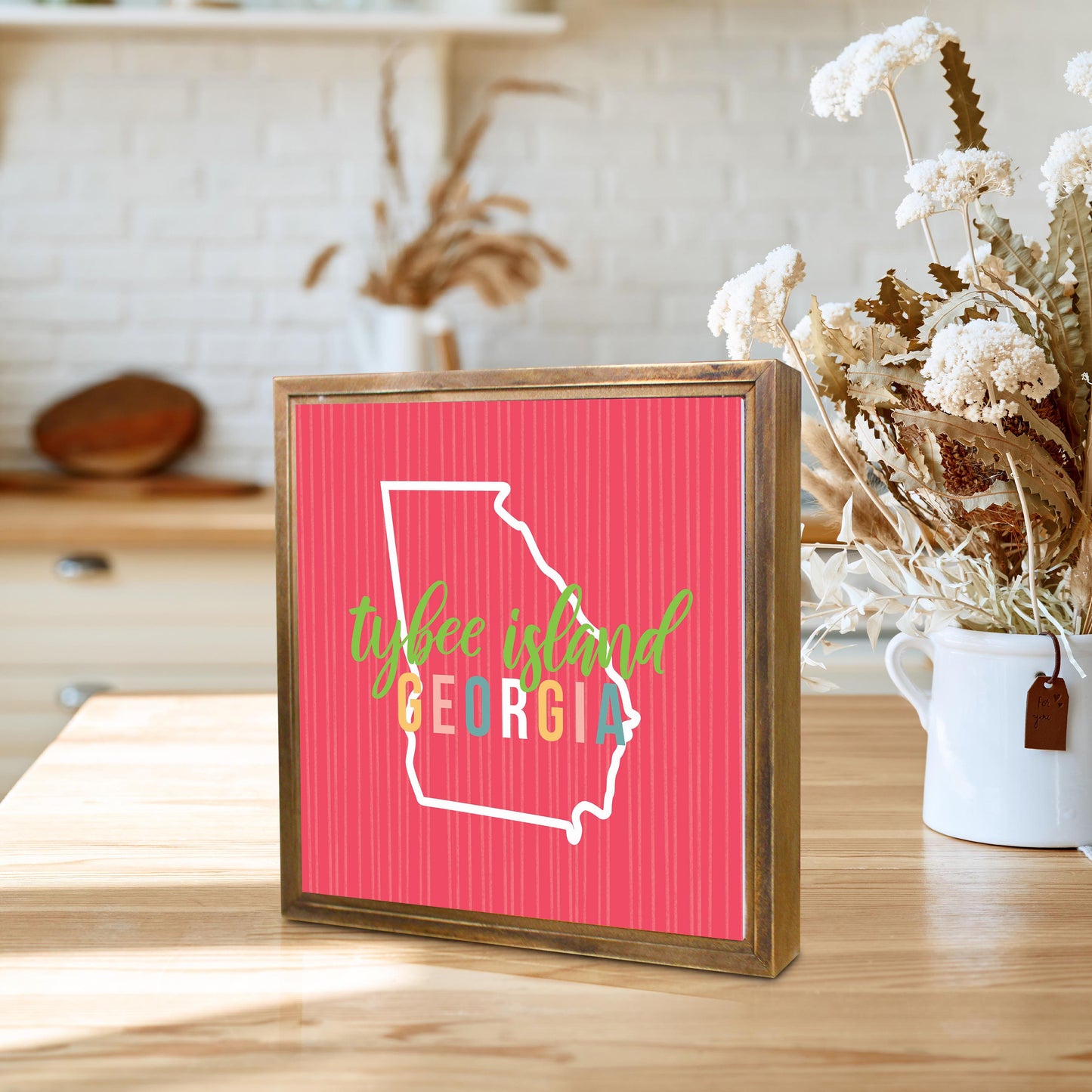 Boho Color State On Pink Georgia Tybee Island | Wood Sign | Eaches | Min 1