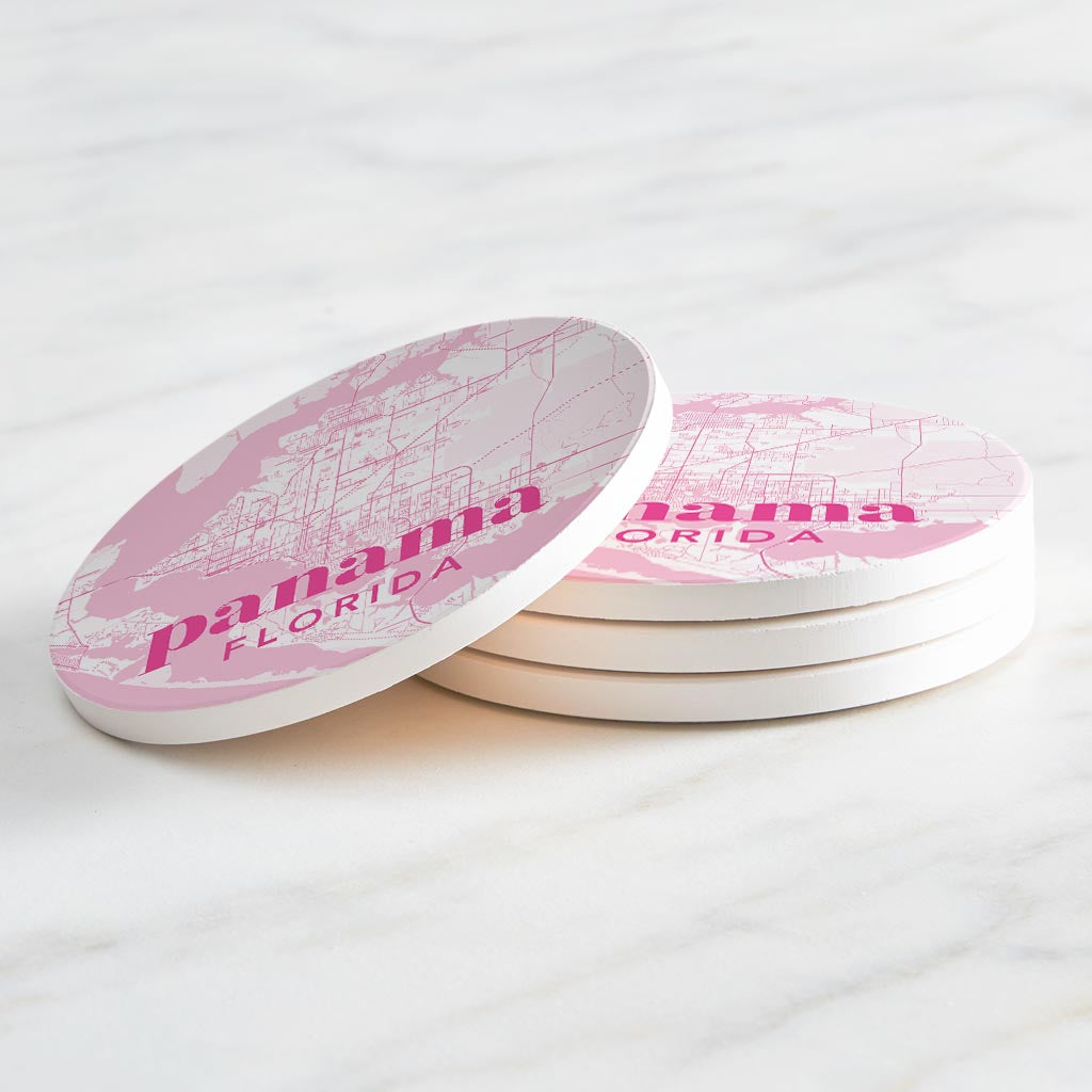 Bright Modern Pink Map Florida Panama | Absorbent Coasters | Set of 4 | Min 2