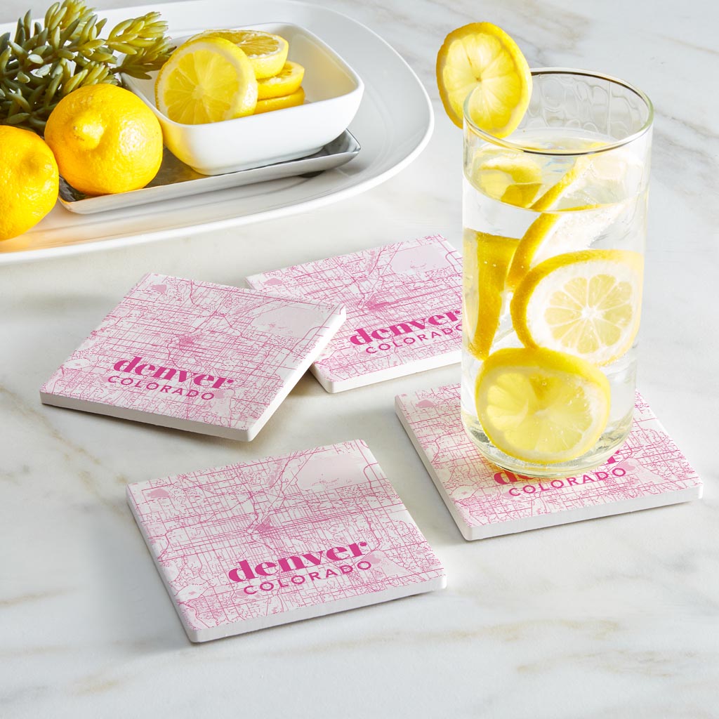 Bright Modern Pink Map Colorado Denver | Absorbent Coasters | Set of 4 | Min 2