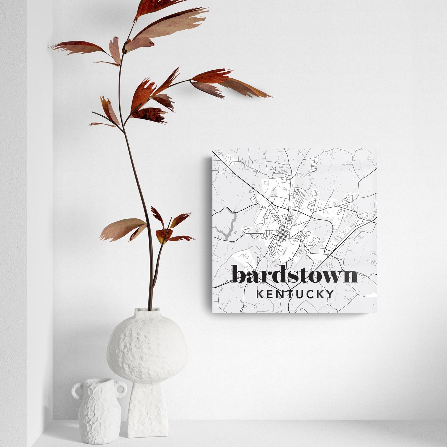 Black And White White Map Kentucky Bardstown| Hi-Def Glass Art | Eaches | Min 2