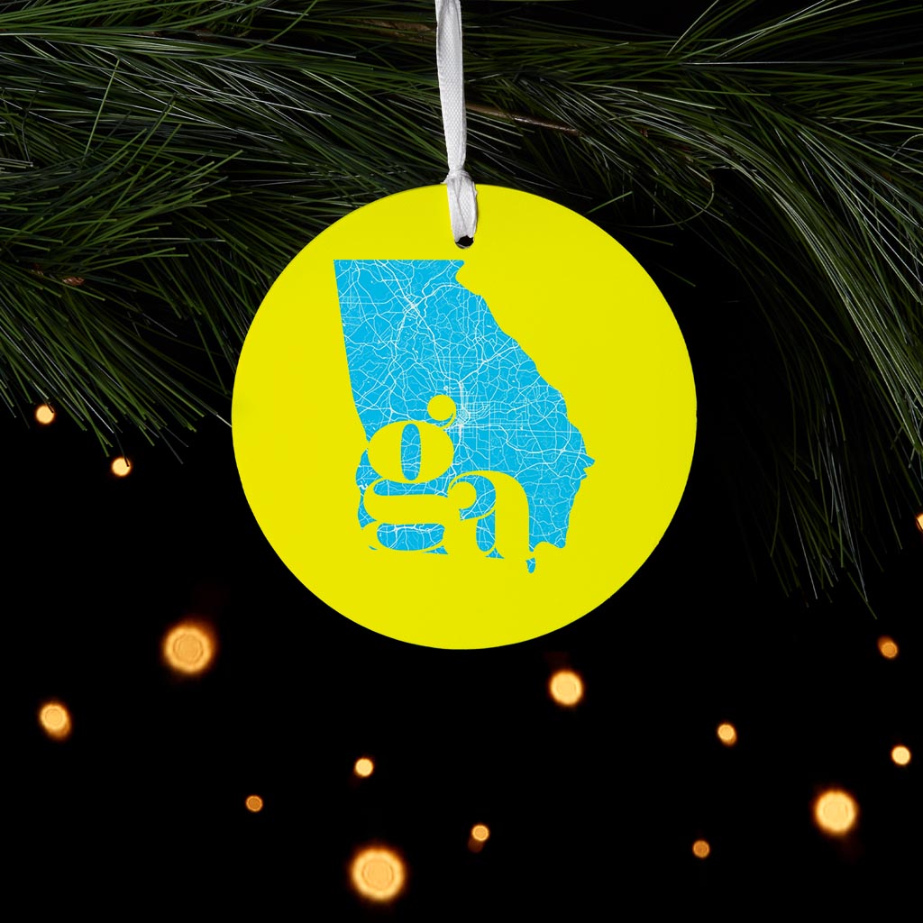 Bright Modern Abbreviated State Yellow Georgia | Wood Ornament | Eaches | Min 6