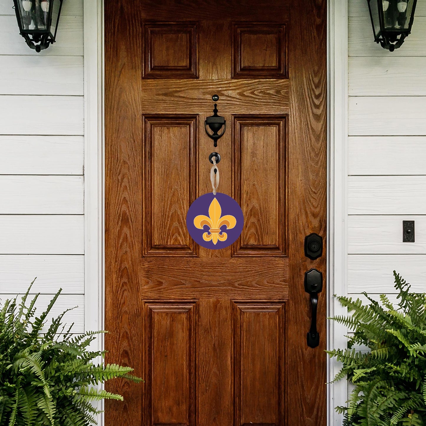 Purple Gold Louisiana Fleur De Lis | Wood Ornament | Eaches | Min 1