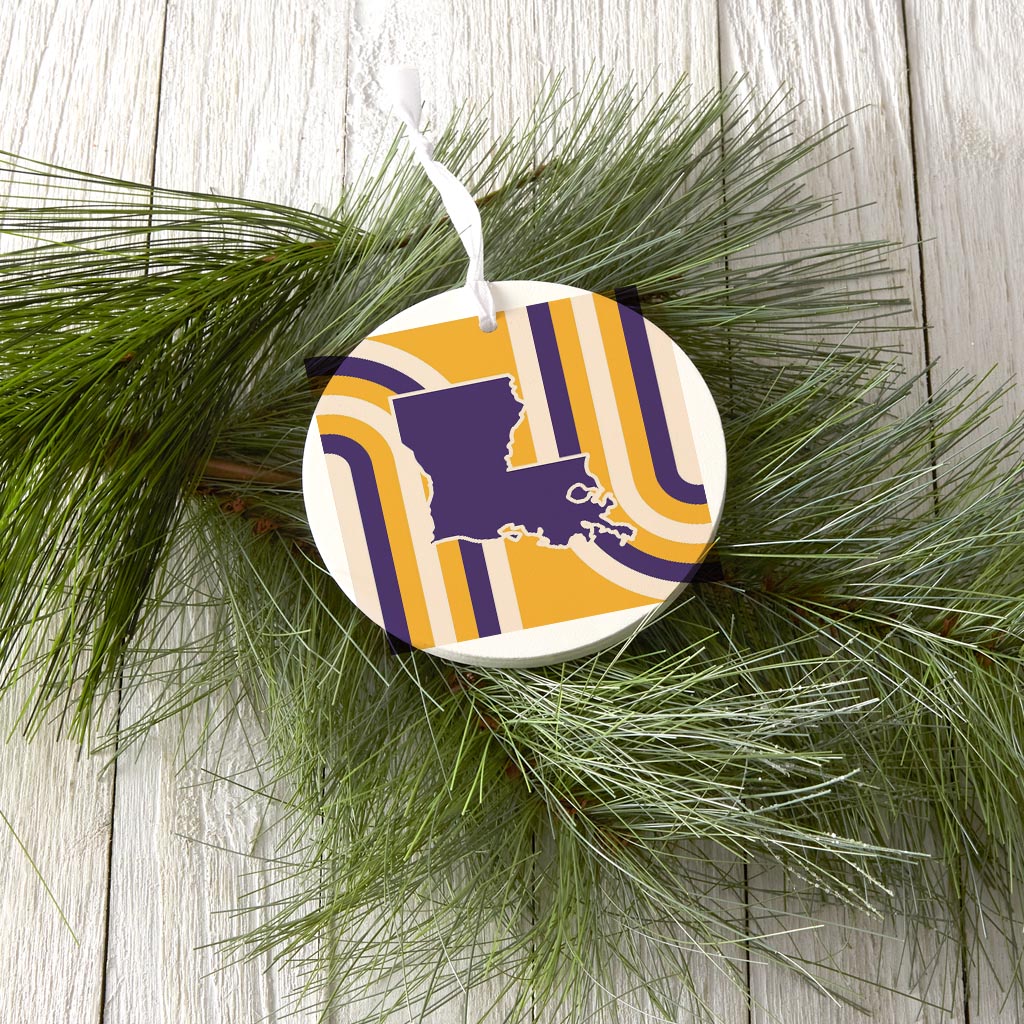 Purple Gold Louisiana Retro State Shape | Wood Ornament | Eaches | Min 6