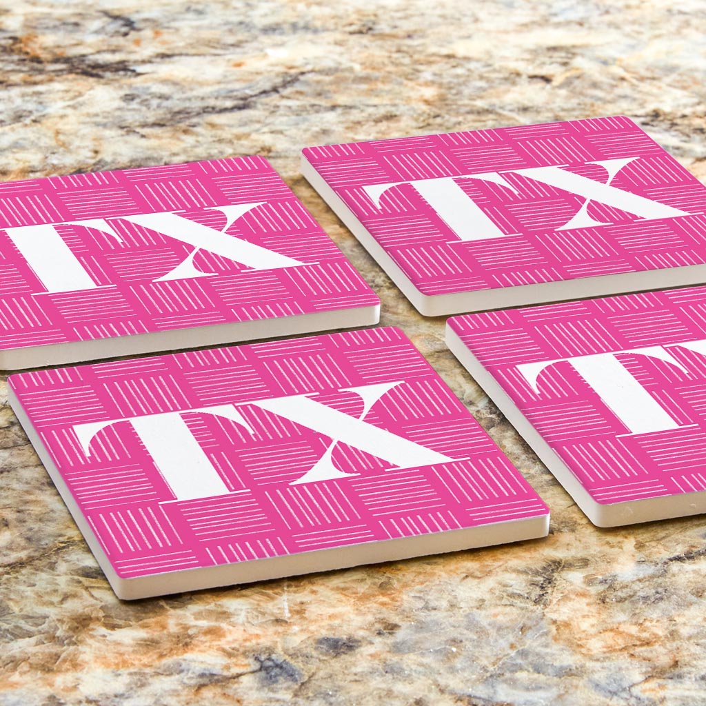 Bright Modern Abbreviated On Pink Texas | Absorbent Coasters | Set of 4 | Min 2