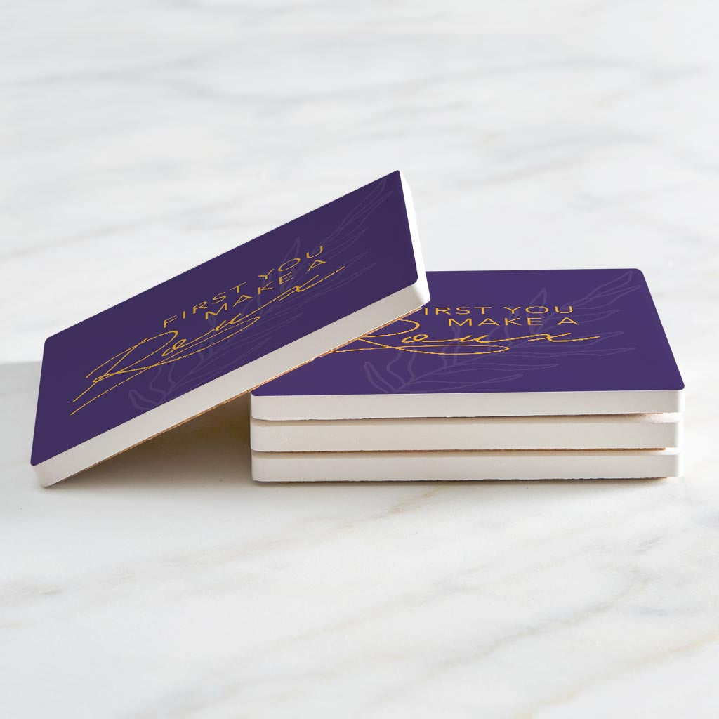 Purple Gold Louisiana First You Make A Roux | Absorbent Coasters | Set of 4 | Min 2