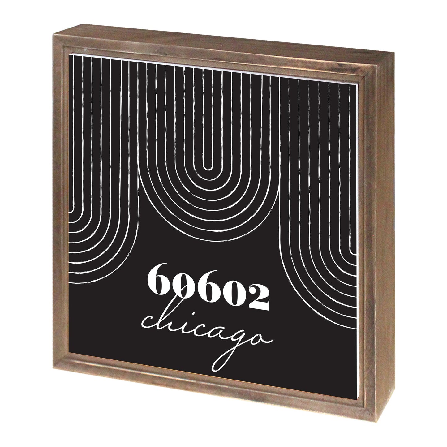 Black And White City Zip On Black Illinois Chicago | Wood Sign | Eaches | Min 1