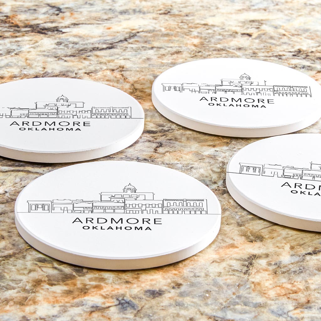 Minimalistic B&W Ardmore Ok Skyline | Absorbent Coasters | Set of 4 | Min 2