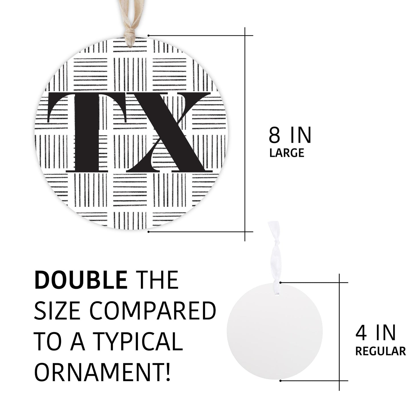 Black And White Abbreviated On White Texas | Wood Ornament | Eaches | Min 1