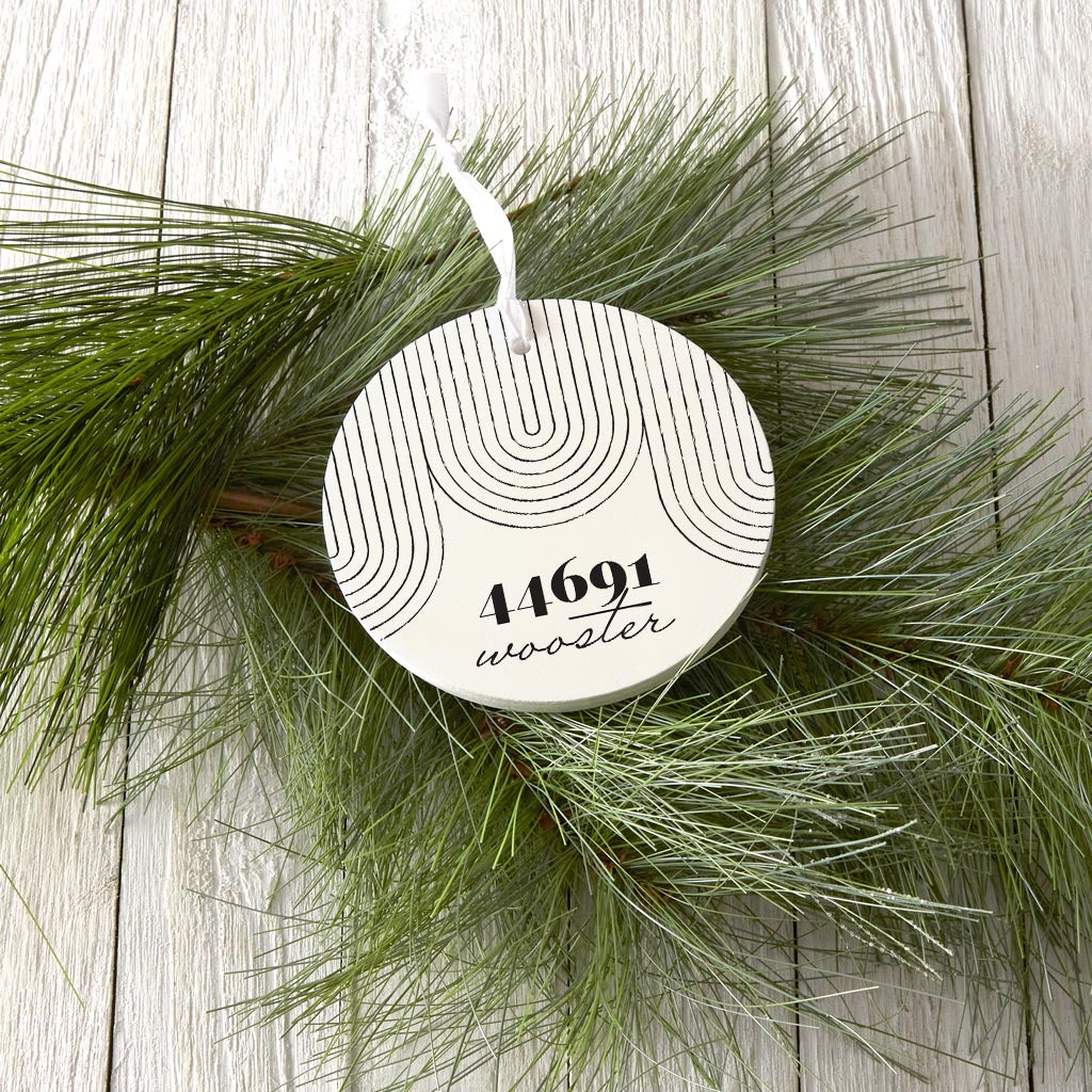 Black And White City Zip On White Ohio Wooster | Wood Ornament | Eaches | Min 6