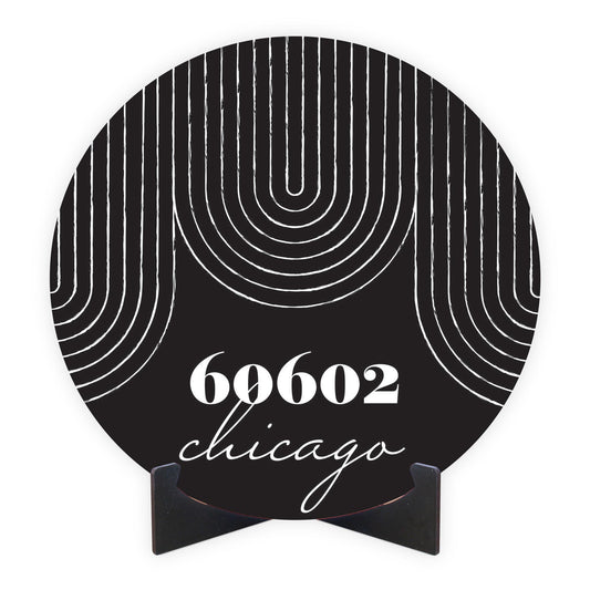 Black And White City Zip On Black Illinois Chicago | Wood Sign | Eaches | Min 1