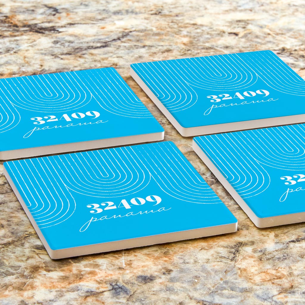 Bright Modern City Zip On Teal Florida Panama | Absorbent Coasters | Set of 4 | Min 2