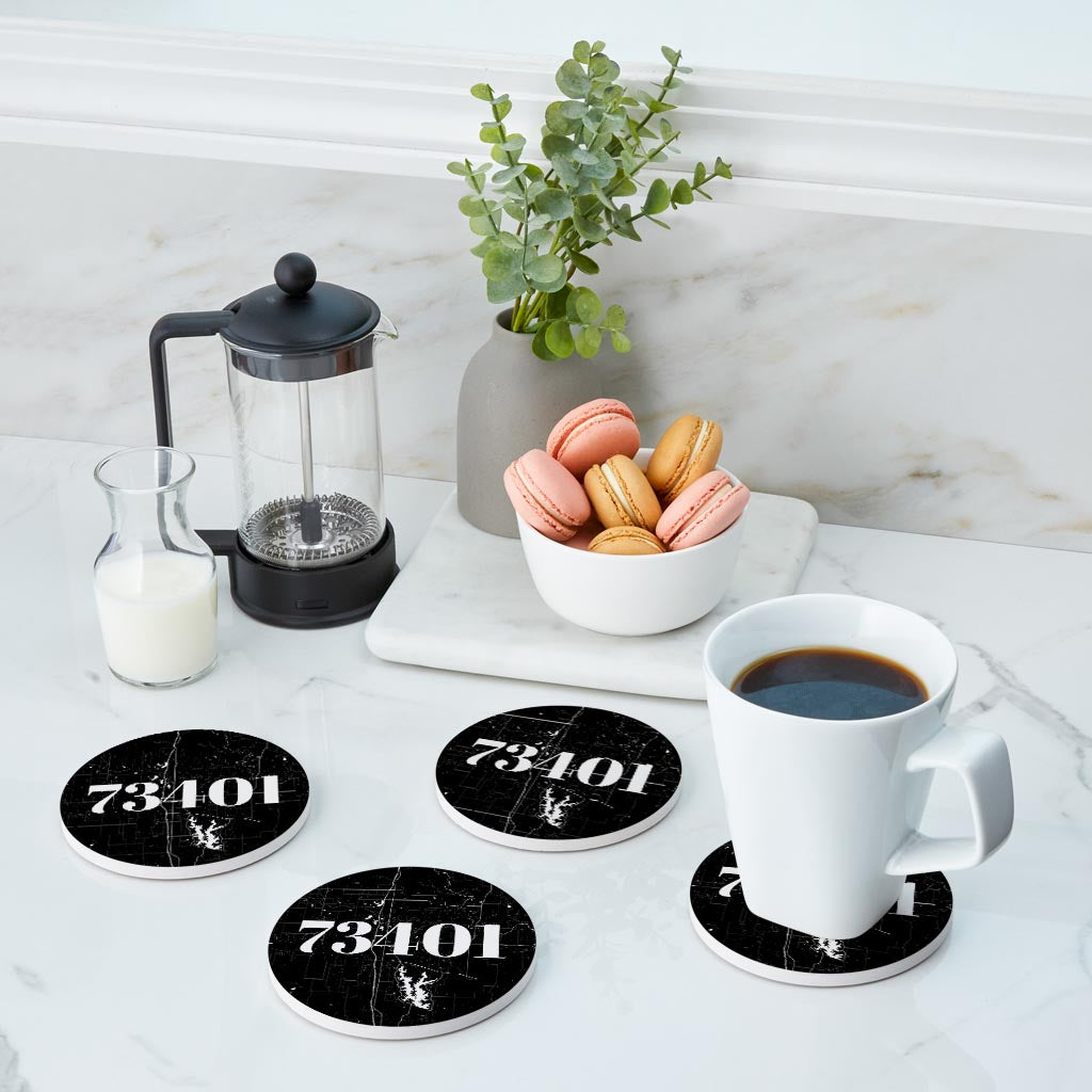 Minimalistic B&W Ardmore Ok 73401 Map | Absorbent Coasters | Set of 4 | Min 2