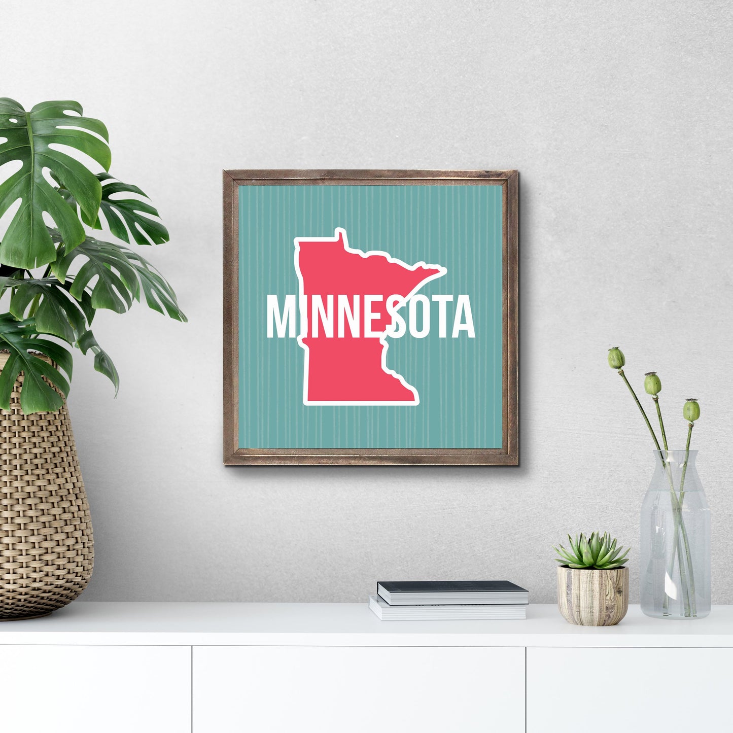 Boho Color State On Blue Minnesota | Wood Sign | Eaches | Min 1