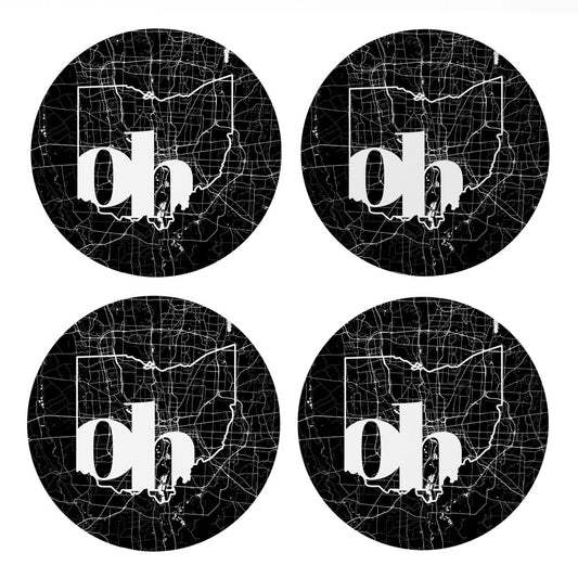 Black And White Abbreviated State Map Black Ohio Columbus | Absorbent Coasters | Set of 4 | Min 2