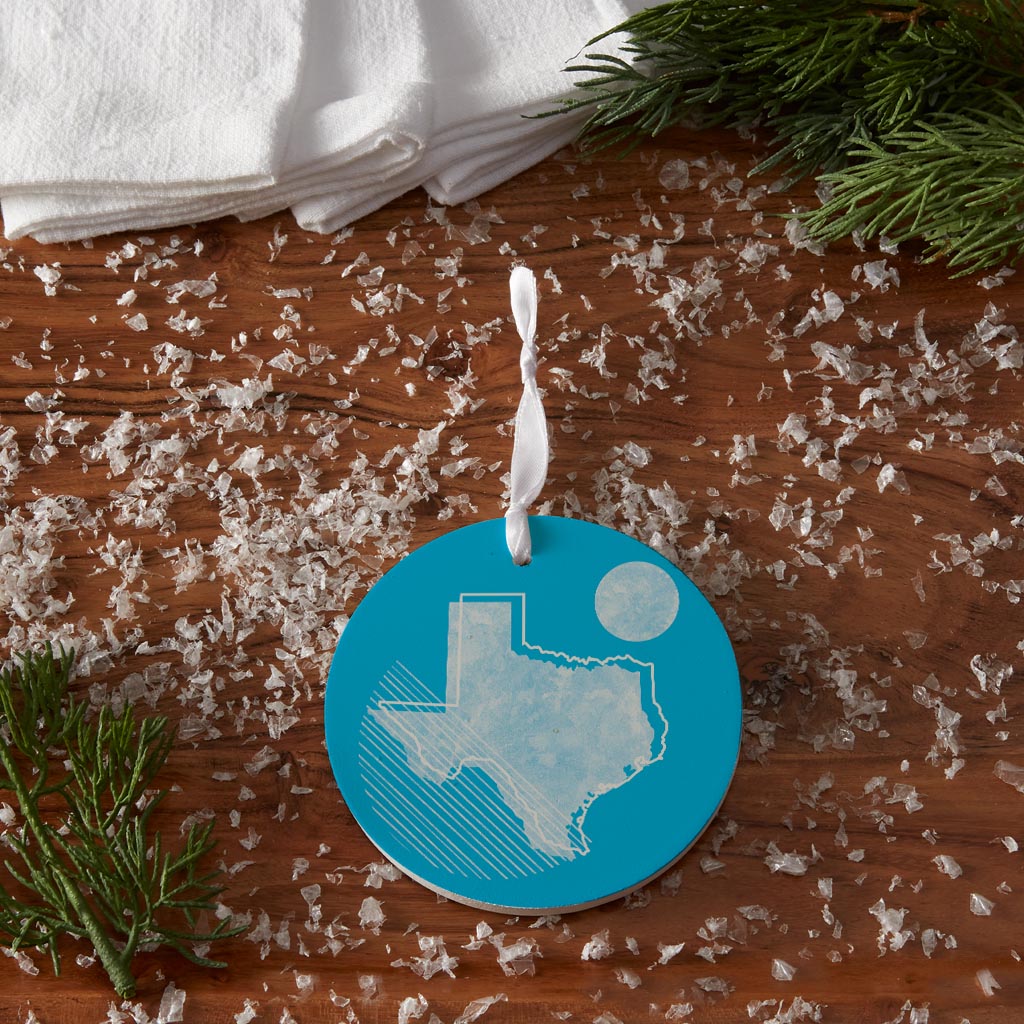 Bright Modern Geometric On Blue Texas| Wood Ornament | Eaches | Min 6