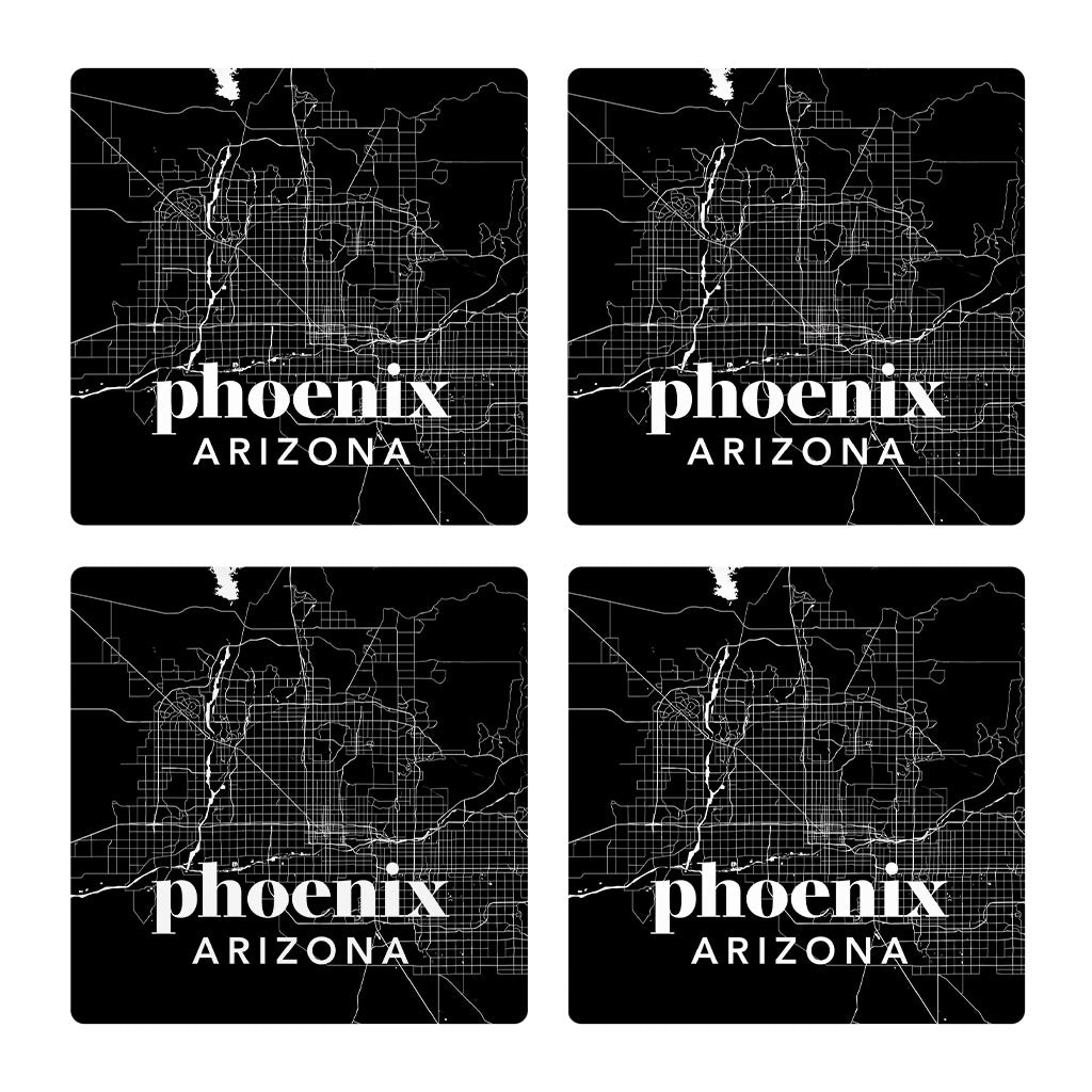 Black And White Black Map Arizona Phoenix | Absorbent Coasters | Set of 4 | Min 2