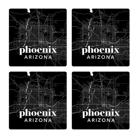 Black And White Black Map Arizona Phoenix | Absorbent Coasters | Set of 4 | Min 2