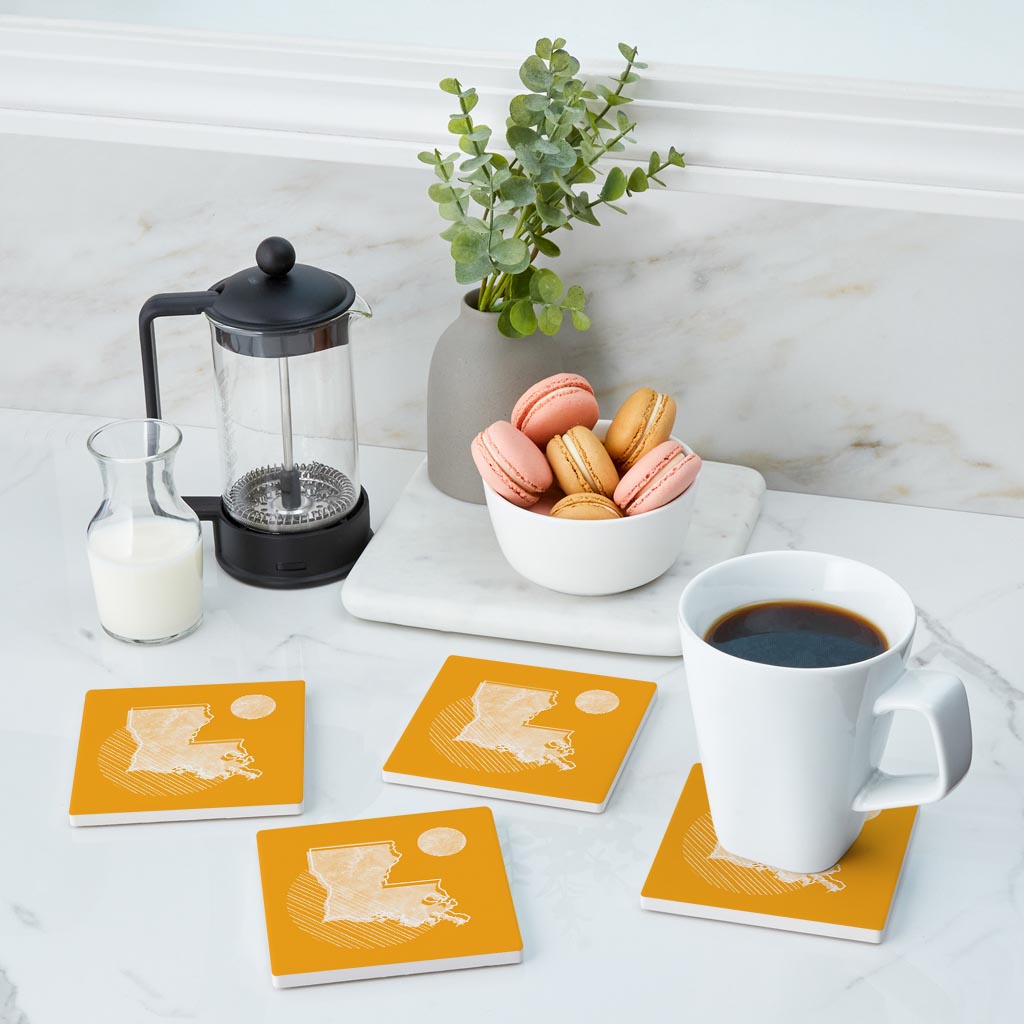 Bright Modern Geometric On Orange Louisiana | Absorbent Coasters | Set of 4 | Min 2