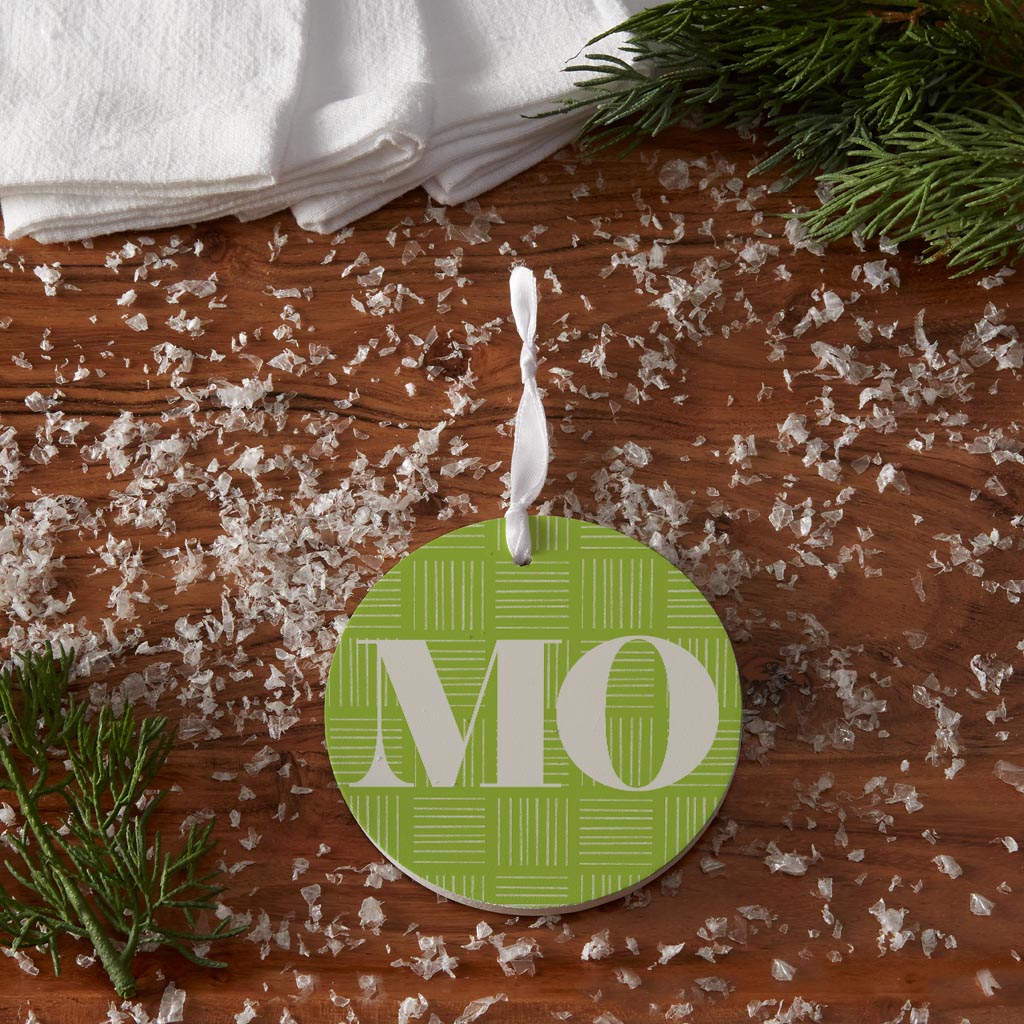 Bright Modern Abbreviated On Green Missouri | Wood Ornament | Eaches | Min 6