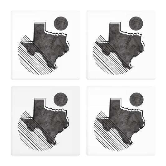 Black And White Geometric On White Texas | Absorbent Coasters | Set of 4 | Min 2