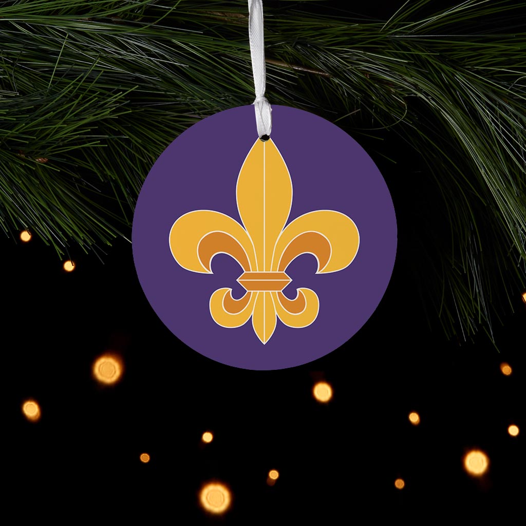 Purple Gold Louisiana Fleur De Lis | Wood Ornament | Eaches | Min 6