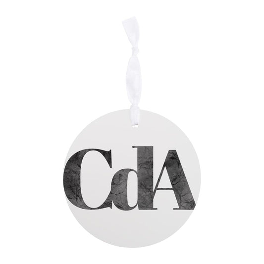 Minimalist B&W Idaho Cda White Initials | Wood Ornament | Eaches | Min 6