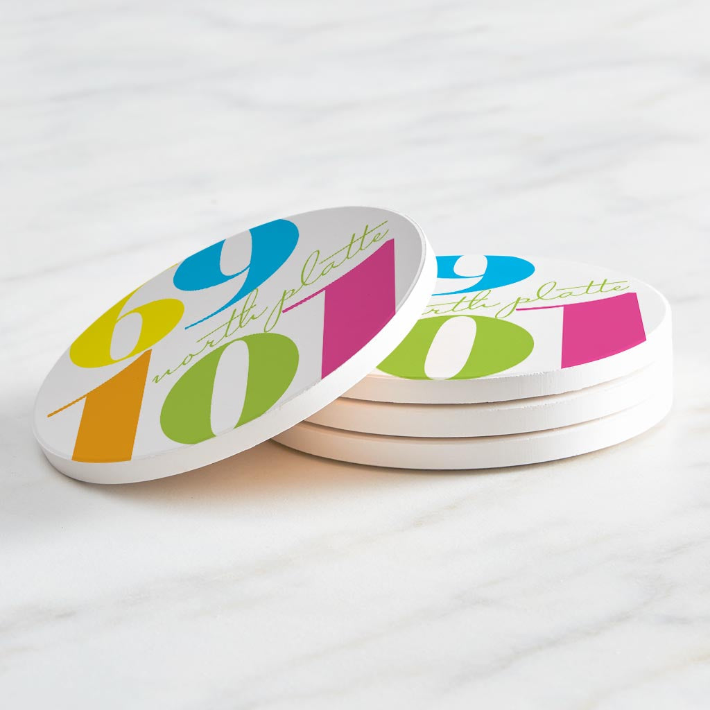 Bright Modern Color Block City Zip Nebraska North Platte | Absorbent Coasters | Set of 4 | Min 2