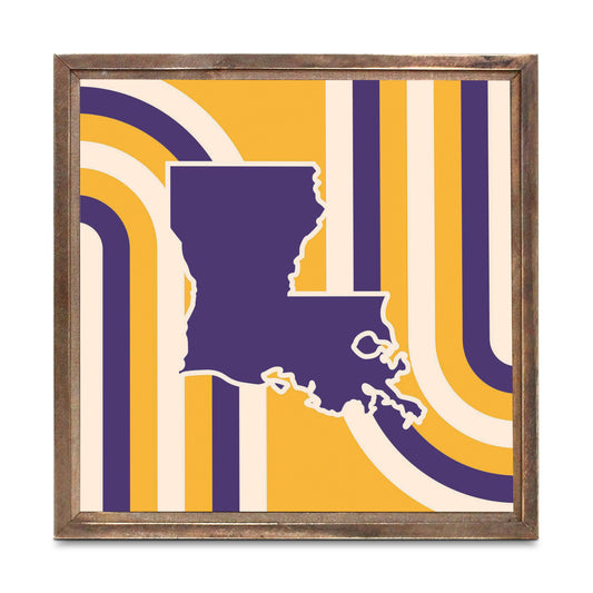 Purple Gold Louisiana Retro State Shape | Wood Sign | Eaches | Min 1