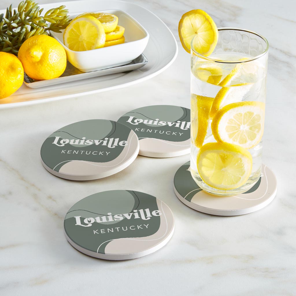 Vintage Groove Fluid Green Kentucky Louisville | Absorbent Coasters | Set of 4 | Min 2